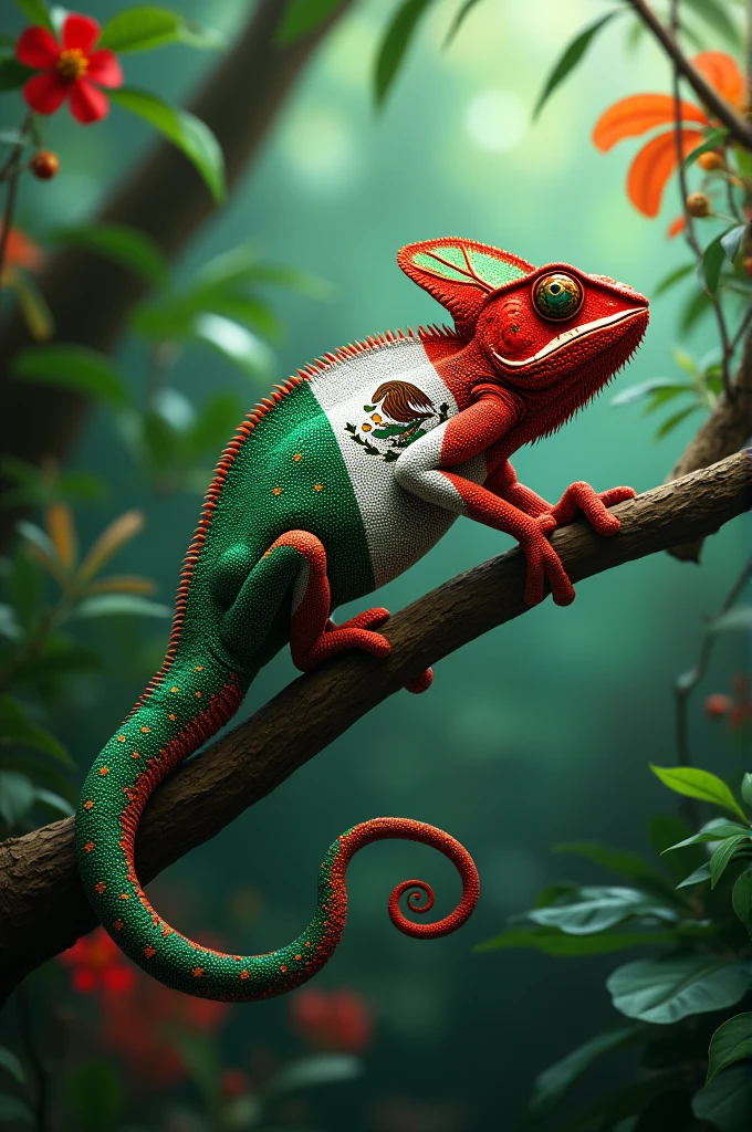 Chameleon with the colors of the Mexican flag