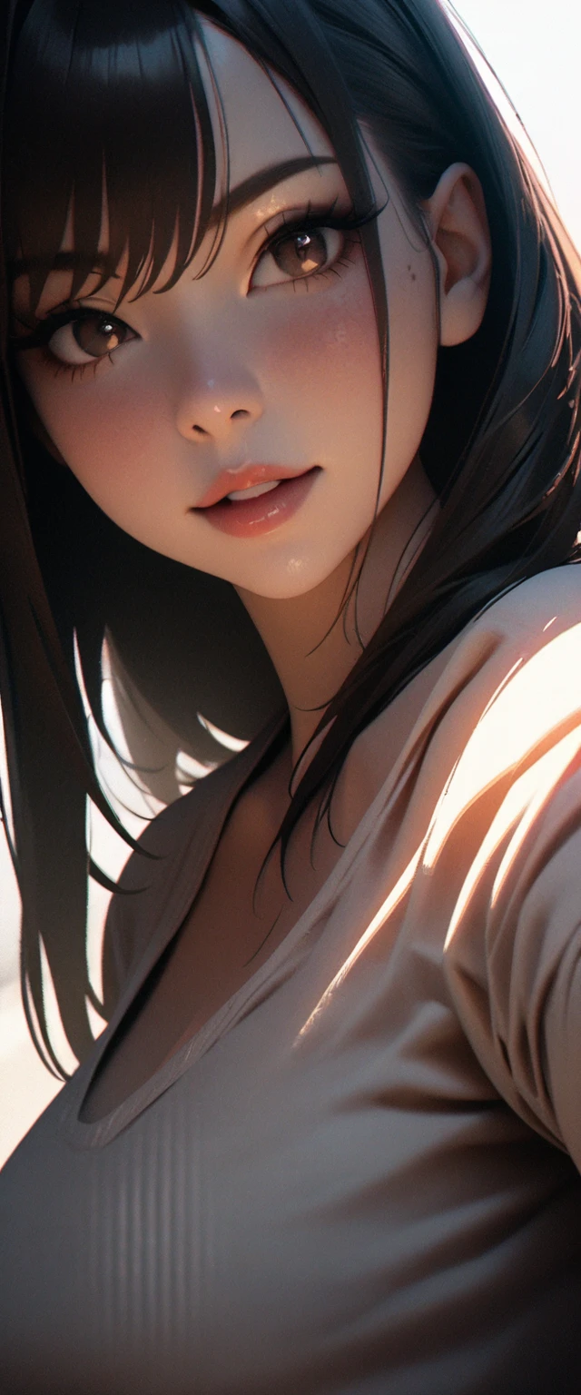 (high quality, 8k, 4K, High Contrast, masterpiece:1.2, 最high quality, Best aesthetics), 1 female, (Realistic skin texture:1.3), (Film Grain:1.3), (Selfie angle, High Angle), one person's, Beautiful and detailed eyes and face, 最high quality, close, Face Up Shot:1.4,