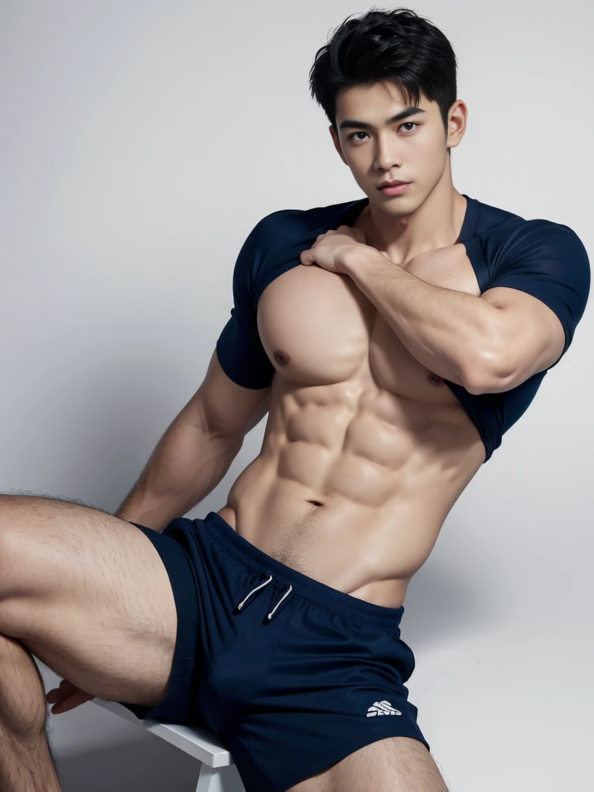 1 Handsome naked Japanese guy ,Sexy pose, A 20 year-old man wearing a Bare chest shirt and Excellent shorts stands against a white background, navy Blue, navy Blue, Sports T-shirt, Blue, Excellent Sportswear, Gorgeous and sexy clothes, Sportswear, Short sleeve, Jinjinshen Blue clothes, Tall young man, Tennis suits, Wearing Sportswear, dark Blue decorative clothing,male,Bare chest,Full chest muscles,Swelling of chest muscles,Six-pack,Hips, Handsome,High,Muscles look good,hairy body,Sexy expression, Wheat complexion,black eyes(thin eyes 1:3),Full body image, Excellent, perfect dick shape, Perfect hand details,Detailed you, , Mostly juicy ass, The opening of your legs