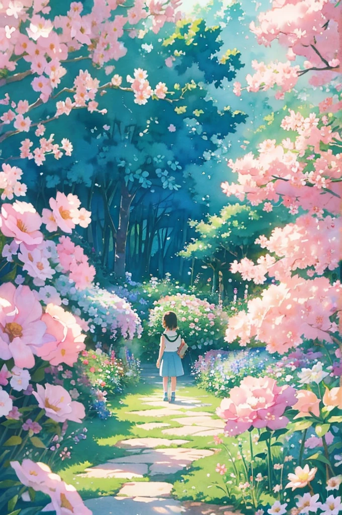 Studio ghibli inspired,Watercolor Floral, Garden Background, Watercolor, Blurry, Flower, Floral Phone Wallpaper