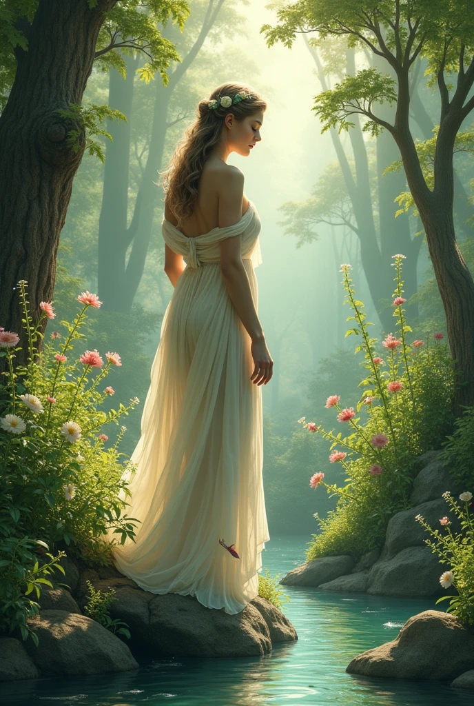 Arethusa is often accompanied by flowers, trees, or aquatic creatures, further highlighting her affinity with nature and the freshness of springs.