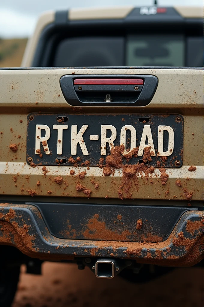 Generates a worn and mud-stained license plate that says RTK-ROAD( It is for a 4x4 car company)