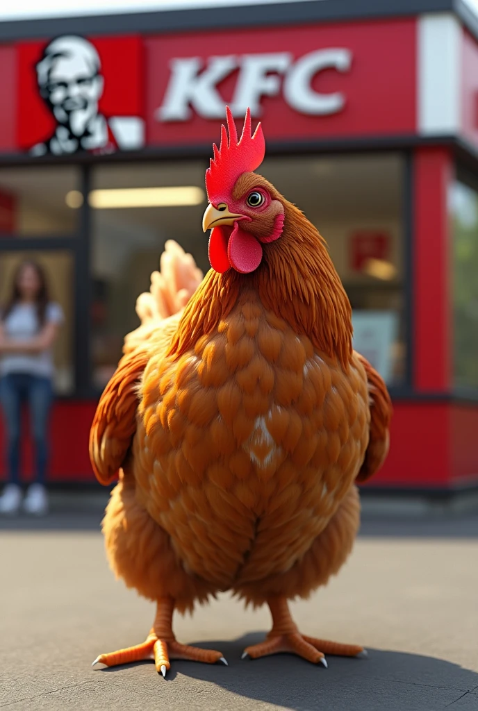 Show me a chicken standing next to the kfc
