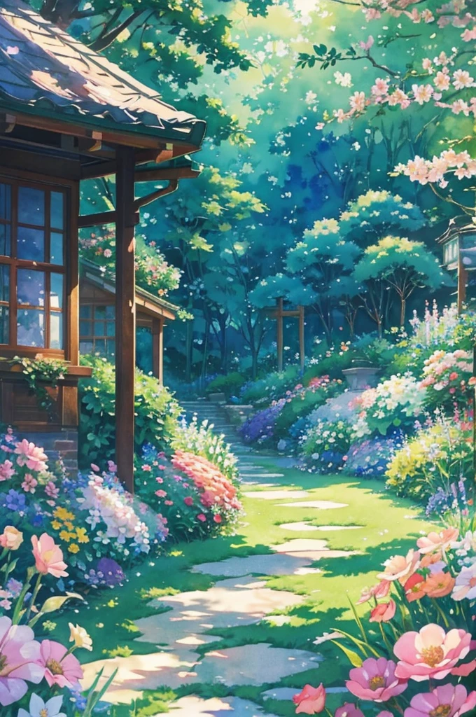 Studio ghibli inspired,Watercolor Floral, Garden Background, Watercolor, Blurry, Flower, Floral Phone Wallpaper