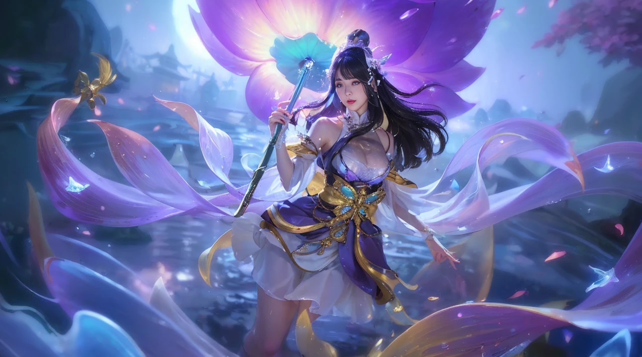 8k, masterpiece, 1 girl, beautiful face, very long hair, light makeup, (glossy skin:1.5), detailed eyes, detailed lips, small bust, Big breasts, , wet white vest, ((white mini skirt)), ((under pants)), ((bare thigh)), straps clothing, (water falling:1.5), steam effect, water vapor,