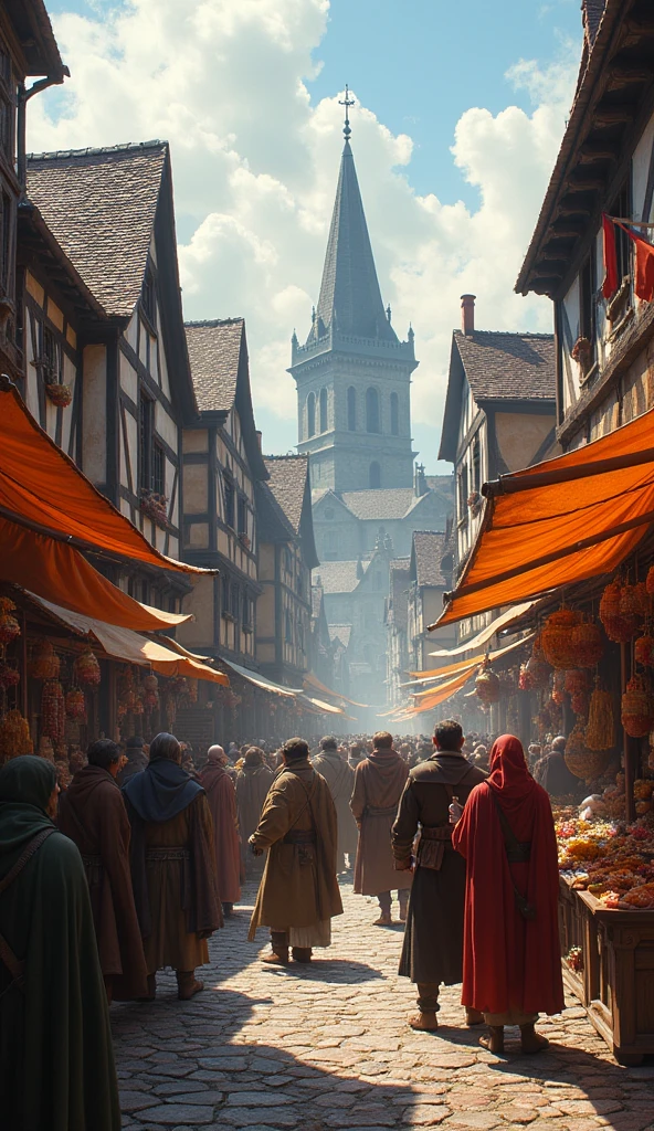 Picture of medieval European people trading in the market