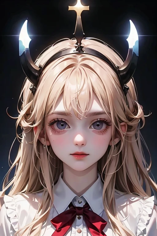 A holy girl in light clothes stands on the left, looking into the face of the devil guy standing on the right in the dark