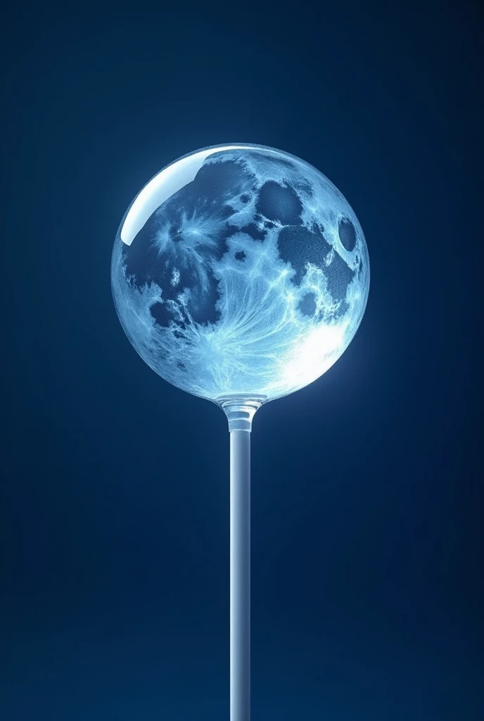 Crystal clear moon lollipop，simple，Movie Lighting，专业photography，Studio Lighting，dark blue desktop background，photography，Intricate details，Ultra Detail，Hyper-photorealism，8K Ultra HD （（Top-down view，Top view, bird's eye view））