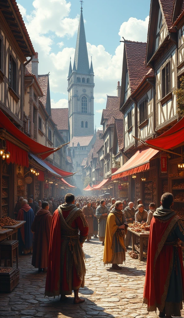 Picture of medieval European people trading in the market