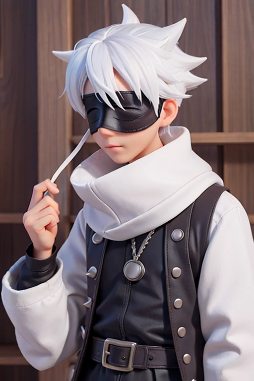 16age、male、neutral、mask、Blindfold、White Hair、Spiky Hair、
