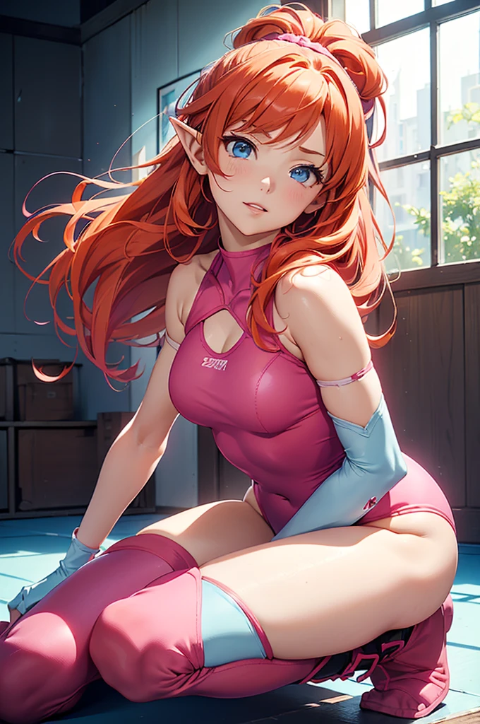 (High quality very detailed clean image) multiple views
{{(1woman 50 years old milf elf citizen), (crimson red hair tied in a ponytail with a pale white beautiful ribbon, fair skin, light blue green eyes, thin lips, medium big breasts, big butt, beautiful legs, short pointed ears with tiny orange gems, kind smile, joy), (dark blue square glasses, pale yellow one piece leotard, pink sport shoes, light green socks), (sitting on the floor, viking styled modern house, viking styled modern living room, windows, snow streets throught windows, pale orange floor)}}