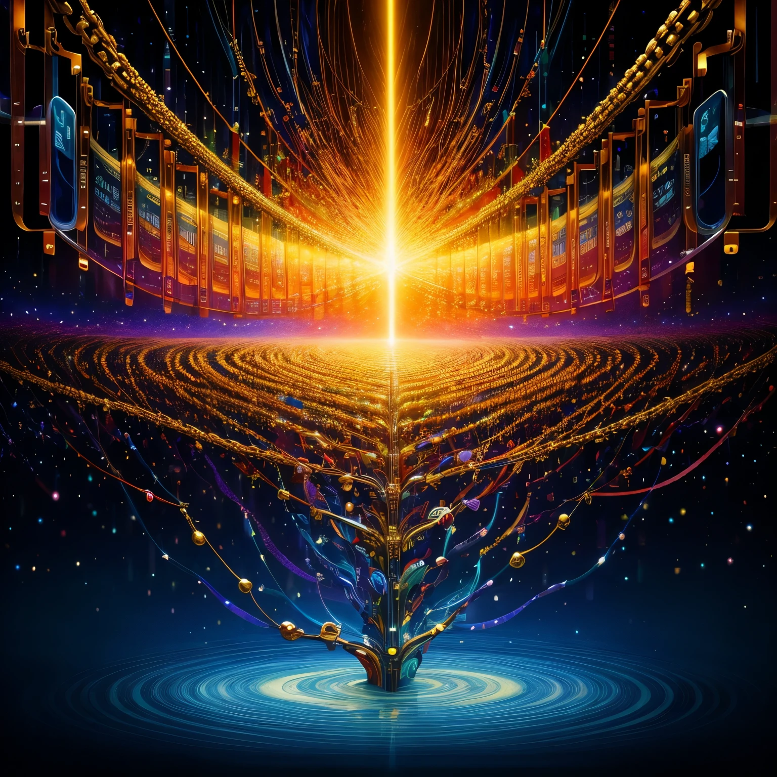 ((best quality)), ((masterpiece)),Draw an abstract painting。 The keyword is「Connection」「The chain of human connections」「real estate」「computer」