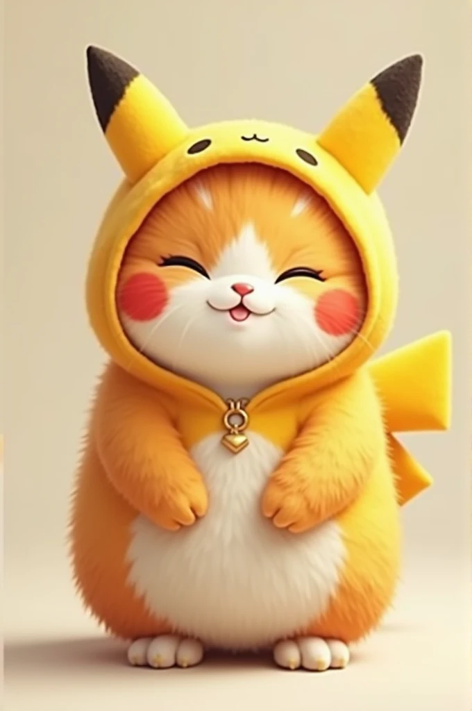 A cute fat cat wearing a Pikachu costume, standing up