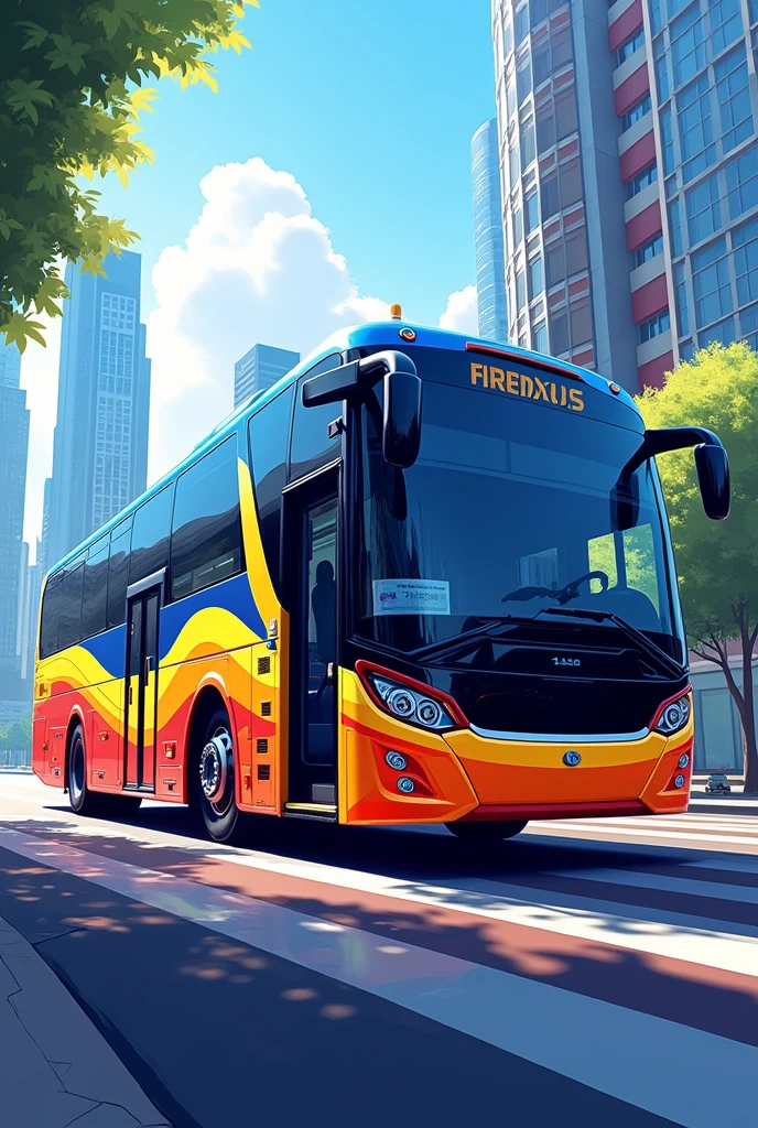 Create a bus livery with a color of blue , yellow and red