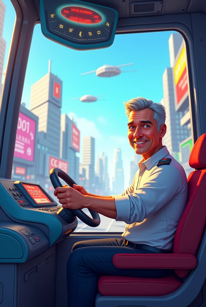 Man Bus driver  in bus ai 3d image cartoon type 