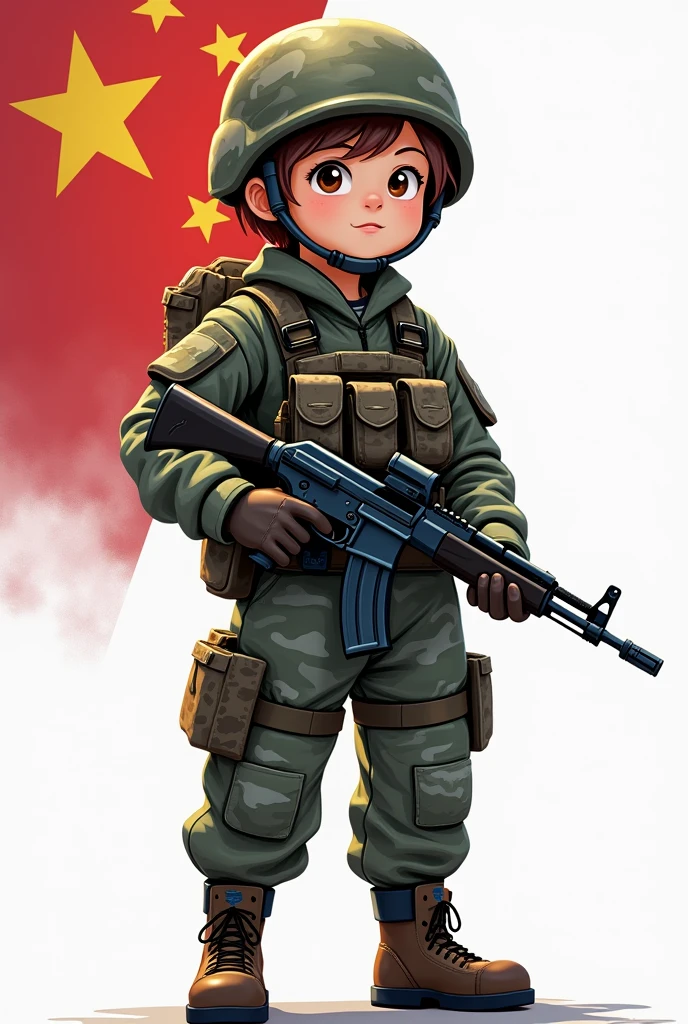 (The background is transparent)(There is a complete one)(On the left is the five-star red flag) (A cartoon character in camouflage military uniform holding an AK47 submachine gun in his right hand)(The theme is"If there is a war,Must return when summoned!",The font must be strong and powerful)(The whole picture looks very loving.)(The picture has high-tech weapons from science fiction)