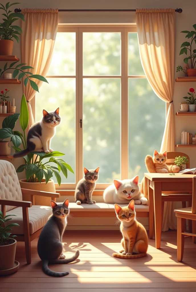 Cats hanging out at a cat cafe　Real Cat