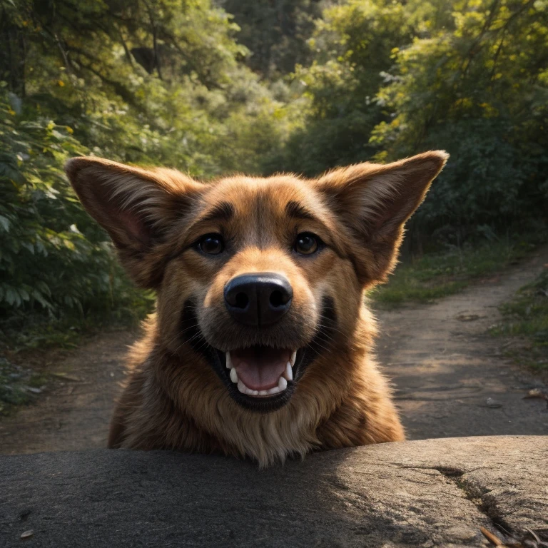 very happy dog out side