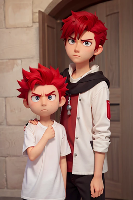 １６age、male、neutral、Red Hair、Spiky Hair、Dark circles under the eyes、Unhappy look、Short Hair、