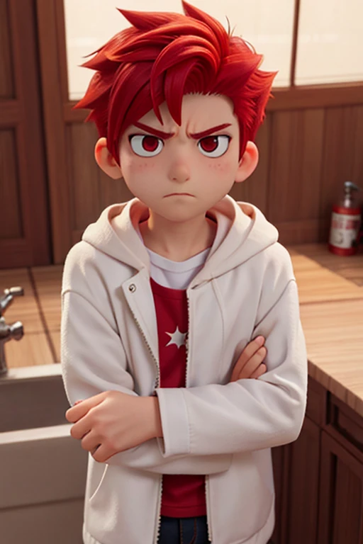 16age、male、neutral、Red Hair、Spiky Hair、Dark circles under the eyes、Unhappy look、Short Hair、