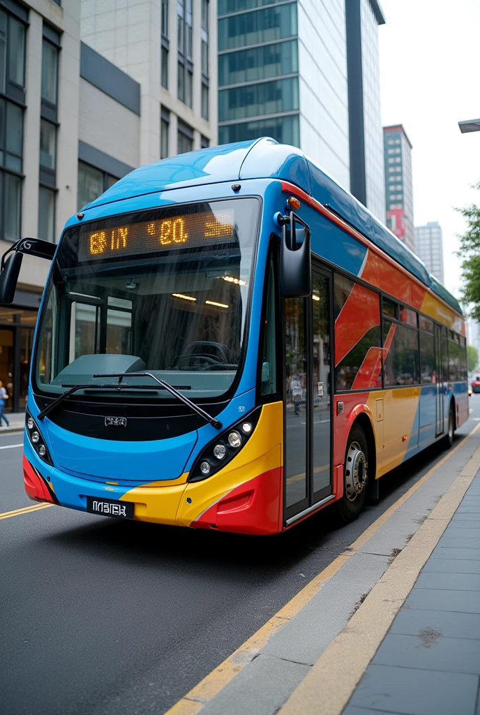Create a fully bus livery with blue yellow and red colour