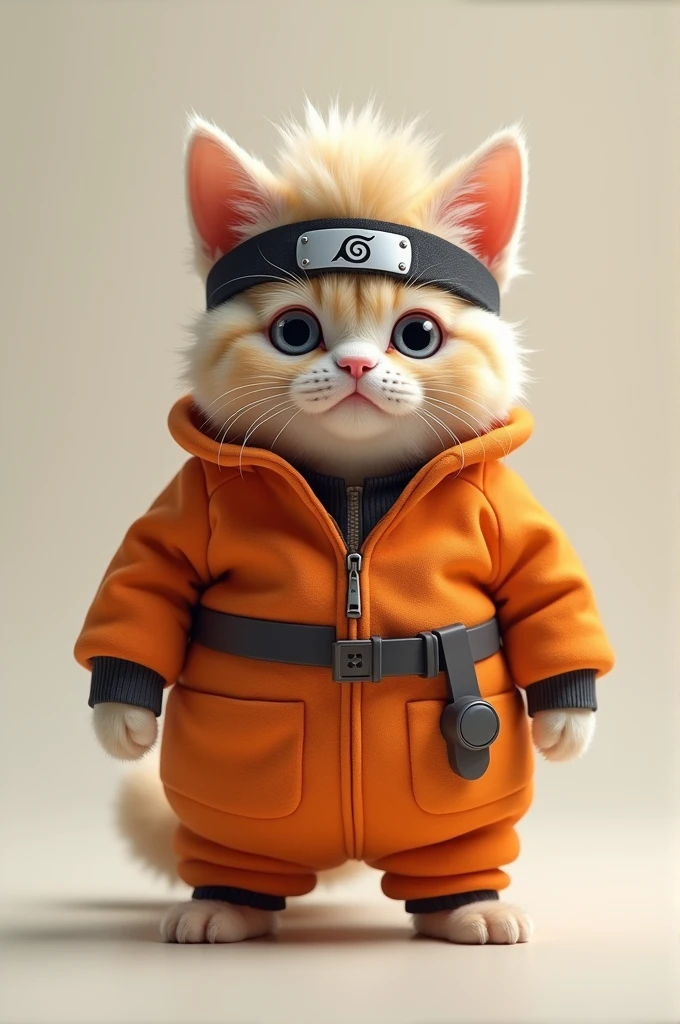 Photorealistic, 64K, A cute fat cat wearing a naruto costume, standing up, 