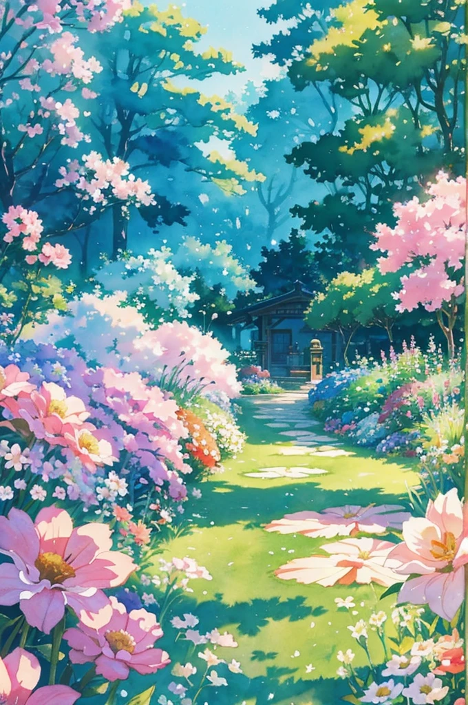 Studio ghibli inspired,Watercolor Floral, Garden Background, Watercolor, Blurry, Flower, Floral Phone Wallpaper