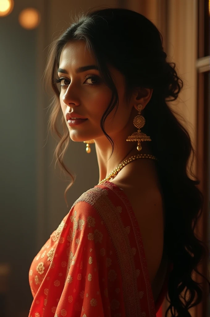 Hot sexy girl in saree side view boobs show
