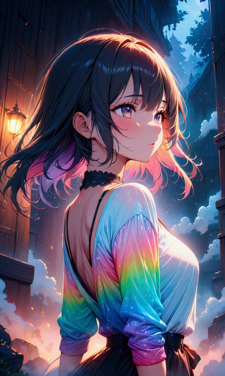 fog, colorful, cinematic lighting, (masterpiece:1.2), Best quality, high quality, a high resolution, (hyper detailed), detailed background, 1 girl,