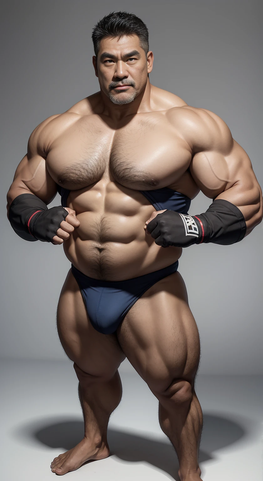 Middle age,the only person,male people,Muscle wrestler,musculous,Stout wrestler,Asian people,Uncles,Middle age 60,tall,Long legs,Short hair details,Short hair details,Wrestling Bootle Mannequin,Panorama characters,WWE ring,WWE American professional wrestling,spotlight lights,cellshading,imagining,briefly,age 55,short mustache,Middle age,tattoo iingerless gloves,Wheat-colored skin,oilly skin,Dark skin,Show off your chest muscles,Sumo wrestler,body builder,Wide sideburns,Pronounced abs,ssmile,kouzi lake,White hair,(Full body like:3),Hands are very thin,solid color backdrop,with a pure white background