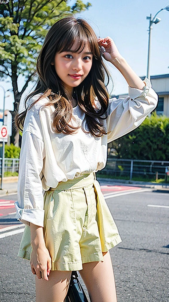 Highest quality、masterpiece、Japanese beautiful girl、-yeld juength、Casual summer outfit、Small breasts、Shooting in the open air、Shooting above the knee