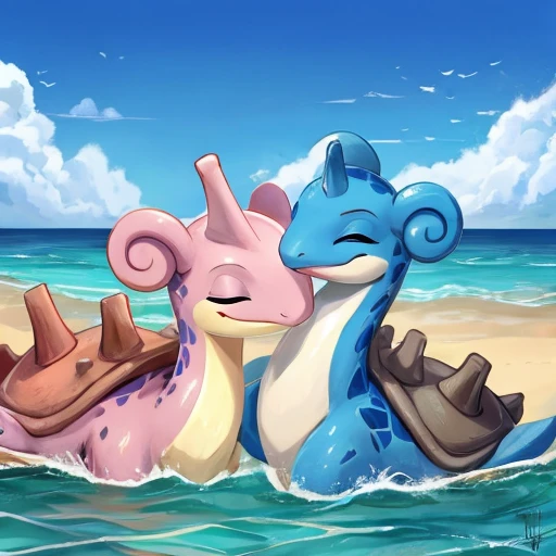 lapras, ocean, smile, gentle, eyes closing