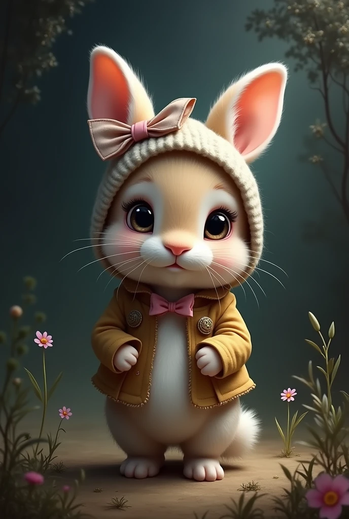 cute bunny with cute outfit in dark background 