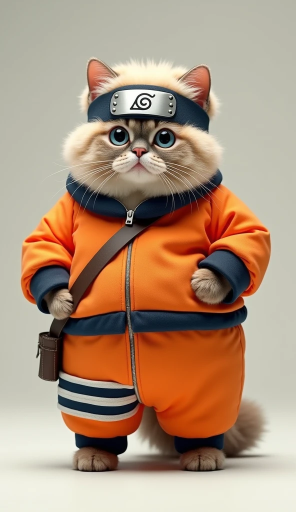 Photorealistic, 64K, A cute fat cat wearing a naruto costume, standing up,