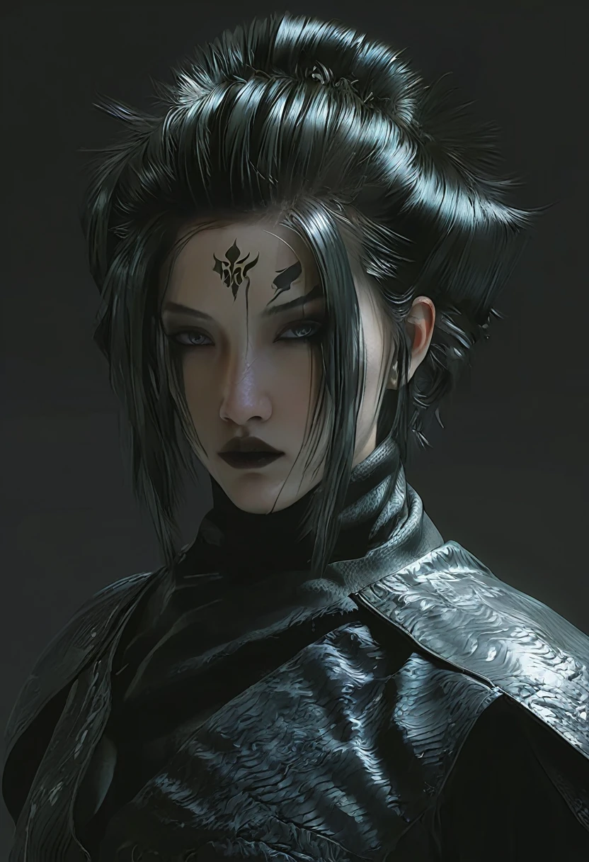 arafed woman with a black hairdo and a black top, by Yang J, beautiful cyberpunk girl face, artwork in the style of guweiz, cgsociety portrait, fantasy concept art portrait, Chengwei Pan on Artstation, wlop art, by Fan Qi, digital fantasy art ), inspired by WLOP, very beautiful cyberpunk samurai，sword，Upper Body，cloud in the shape of a dragon