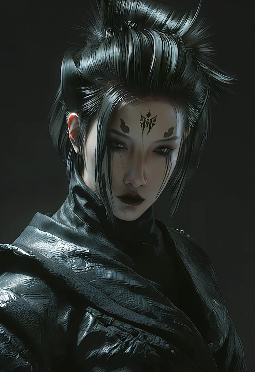 arafed woman with a black hairdo and a black top, by Yang J, beautiful cyberpunk girl face, artwork in the style of guweiz, cgsociety portrait, fantasy concept art portrait, Chengwei Pan on Artstation, wlop art, by Fan Qi, digital fantasy art ), inspired by WLOP, very beautiful cyberpunk samurai，sword，Upper Body，cloud in the shape of a dragon