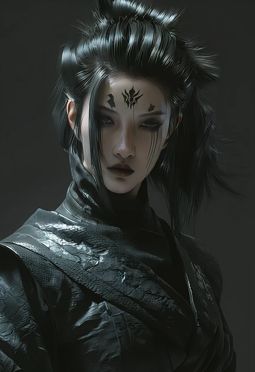 arafed woman with a black hairdo and a black top, by Yang J, beautiful cyberpunk girl face, artwork in the style of guweiz, cgsociety portrait, fantasy concept art portrait, Chengwei Pan on Artstation, wlop art, by Fan Qi, digital fantasy art ), inspired by WLOP, very beautiful cyberpunk samurai，sword，Upper Body，cloud in the shape of a dragon