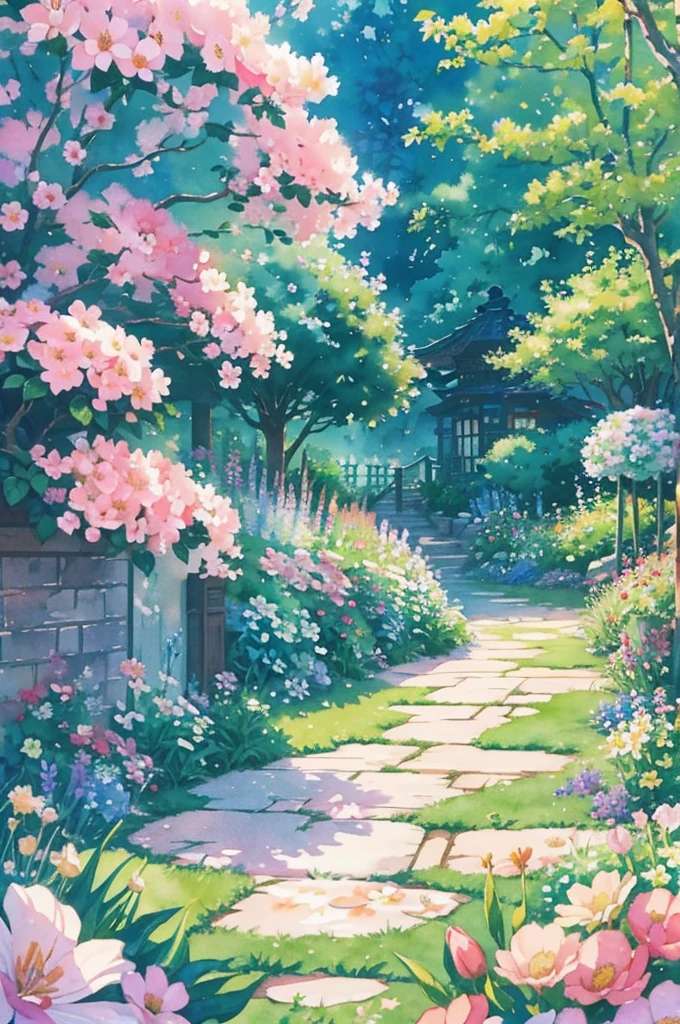 Studio ghibli inspired,Watercolor Floral, Garden Background, Watercolor, Blurry, Flower, Floral Phone Wallpaper