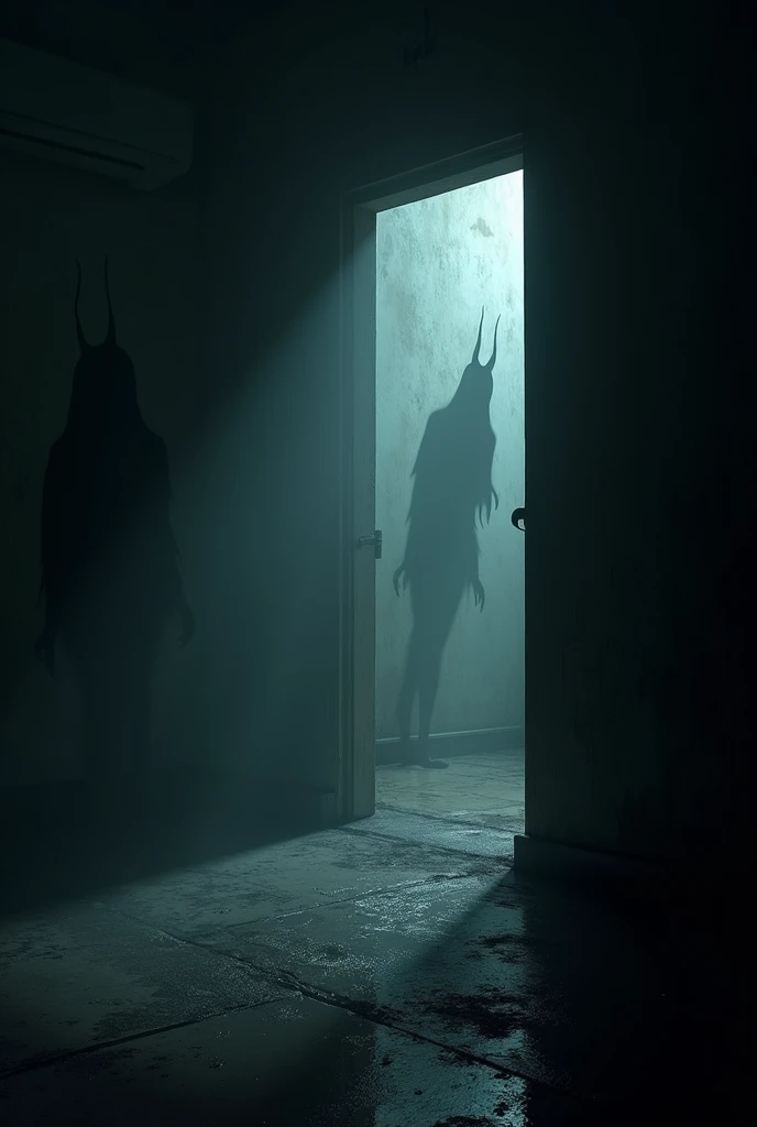 a dark room with scary shadows on the walls, nightmare