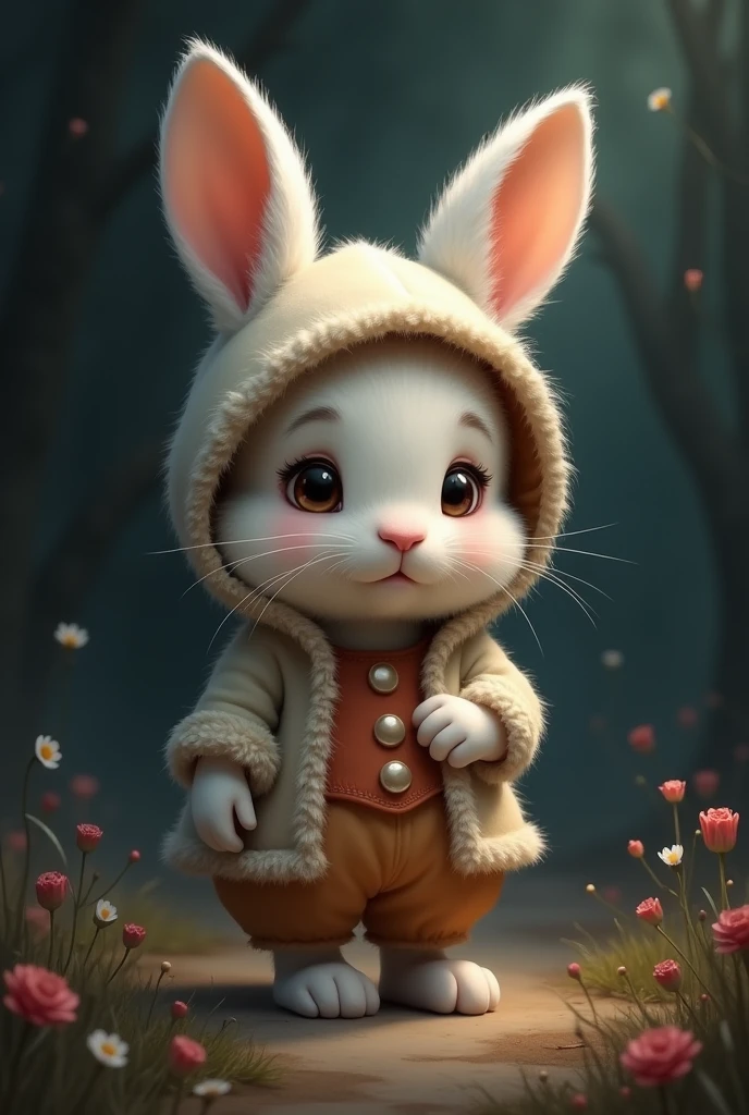 cute bunny with cute outfit in dark background