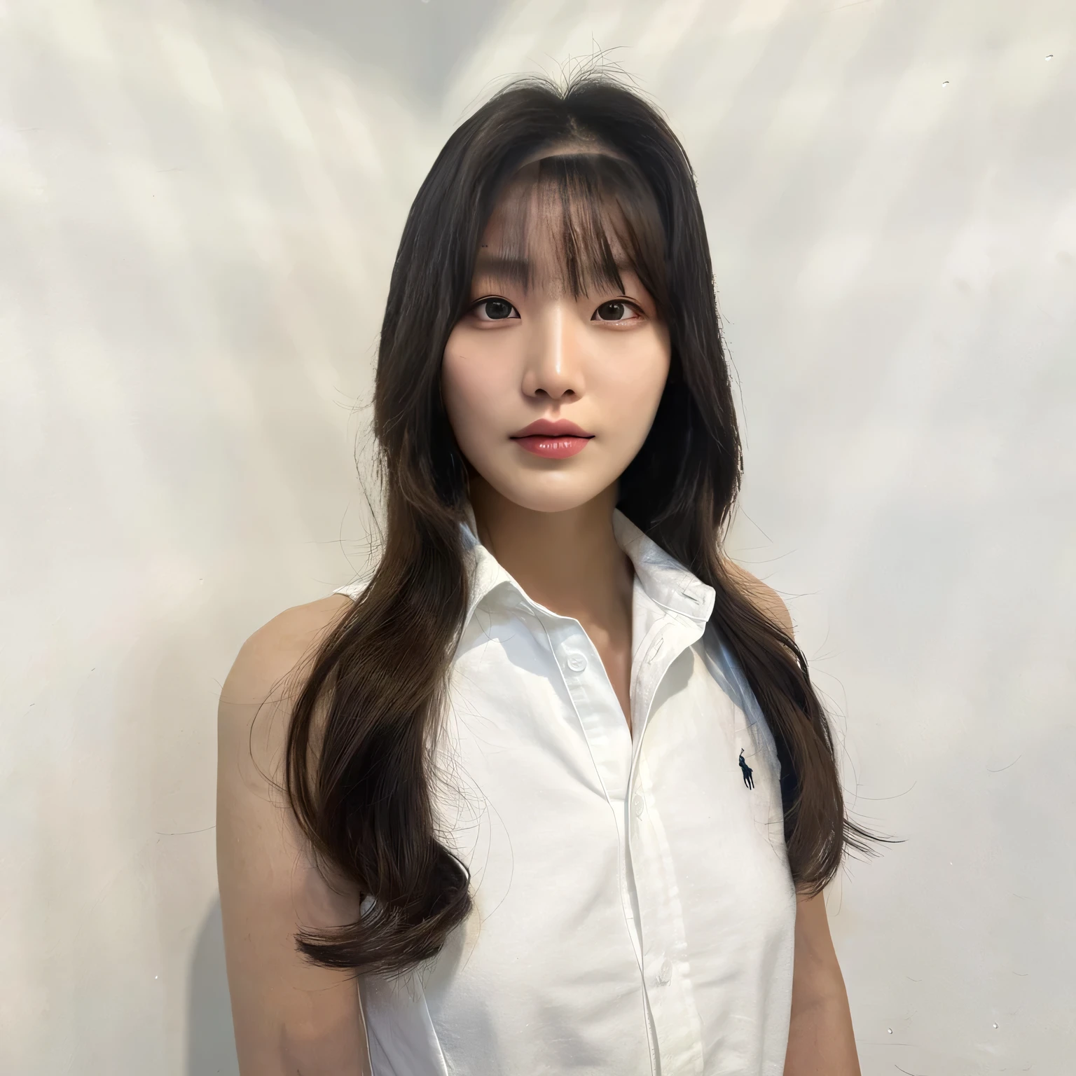 Best Quality, 8k, Masterpiece, (Portrait: 1.3), (photo realistic:1.4), (hyper realistic:1.4), Sharp Focus, looking at viewer, (smoother lighting:1.1), (increase cinematic lighting quality:0.9), realistic lighting, backlighting, light on face, ray trace, (brightening light:1.2), (Increase quality:1.4), sharp detail, (best quality real texture skin:1.4), finely detailed eyes, black_eyes, finely detailed face, 25 year old Korean woman