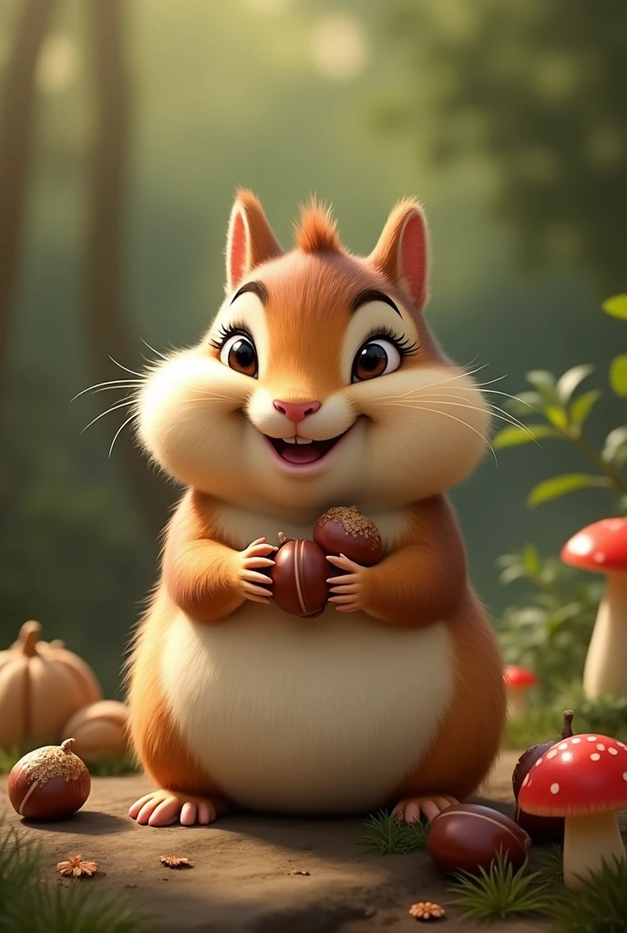 Cute Chipmunk Plump glutton Cheek pouch Fancy Emotional Looks like a Disney character Nuts Walnut acorn chestnut 赤いNuts mushroom