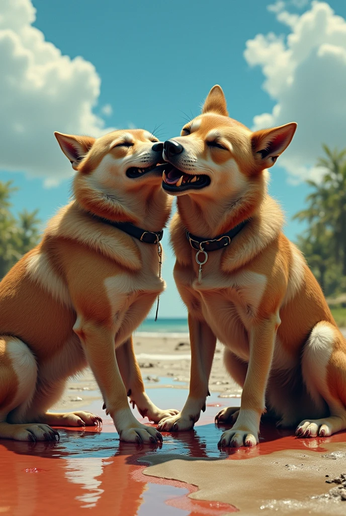((((photorealistic feral dog)))), ((((feral, duo)))), ((((huge penis, deep throat, oral, hands on head, forced)))), ((((standing, side view, excessive urine, eyes closed, mouth bulge)))), outside, sunny, blue skys, best quality, shaded, extreme detail, highly detailed, ultradetailed, intricate, realistic, detailed background, hi res, realistic, photorealism, ((((dog)))), ((((mouth bulge)))),(((dog penis)))