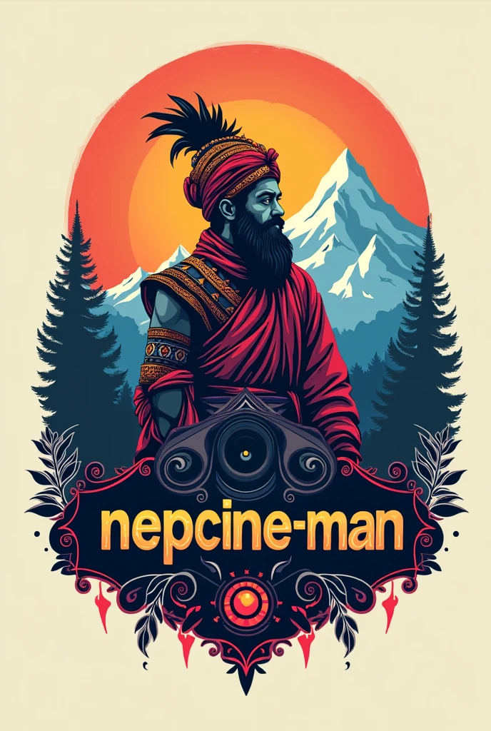 Logo saying “NepCine-Man” with theme of Nepal and cinema