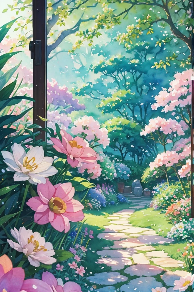 Studio ghibli inspired,Watercolor Floral, Garden Background, Watercolor, Blurry, Flower, Floral Phone Wallpaper