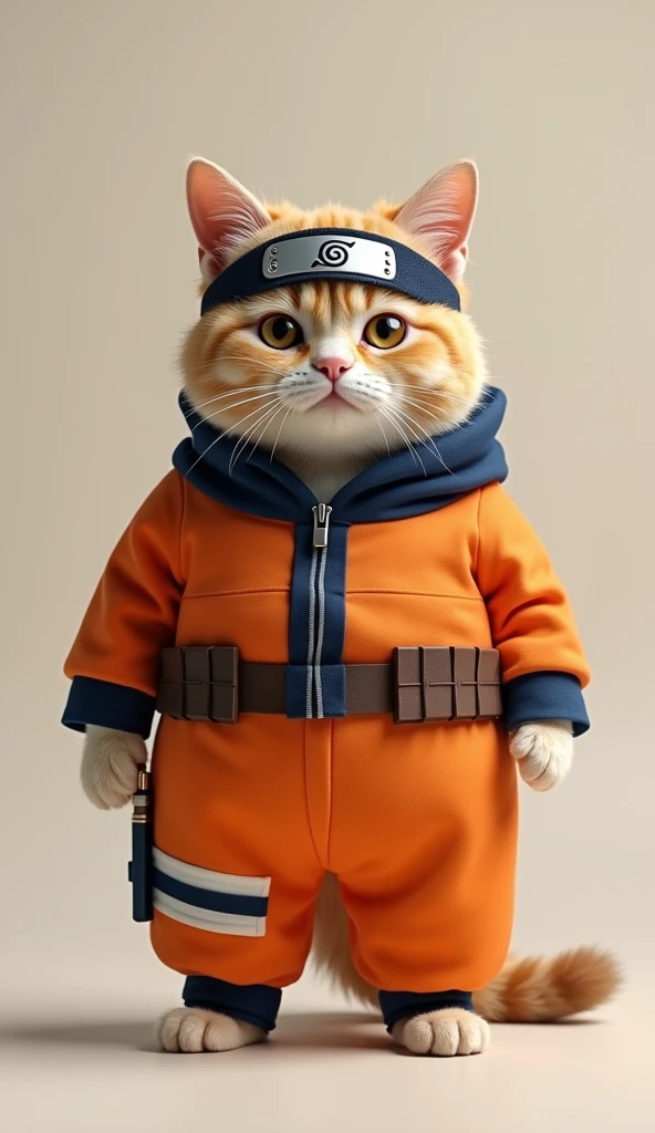 Photorealistic, 64K, A cute fat cat wearing a naruto costume, standing up,
