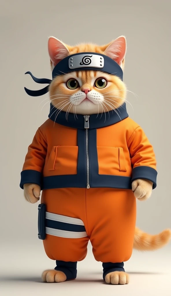 Photorealistic, 64K, A cute fat cat wearing a naruto costume, standing up,