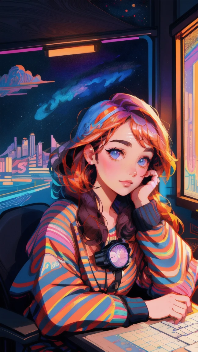 illustration of acute beautiful girl sitting at a desk with a computer and a lot of money, illustration daily deviation, ( ( ( ( ( dan mumford ) ) ) ) ), in the style dan mumford artwork, trading, 🚀🚀🚀, in style of cyril rolando, inspired by Cyril Rolando, cyril rolando and goro fujita, official fanart