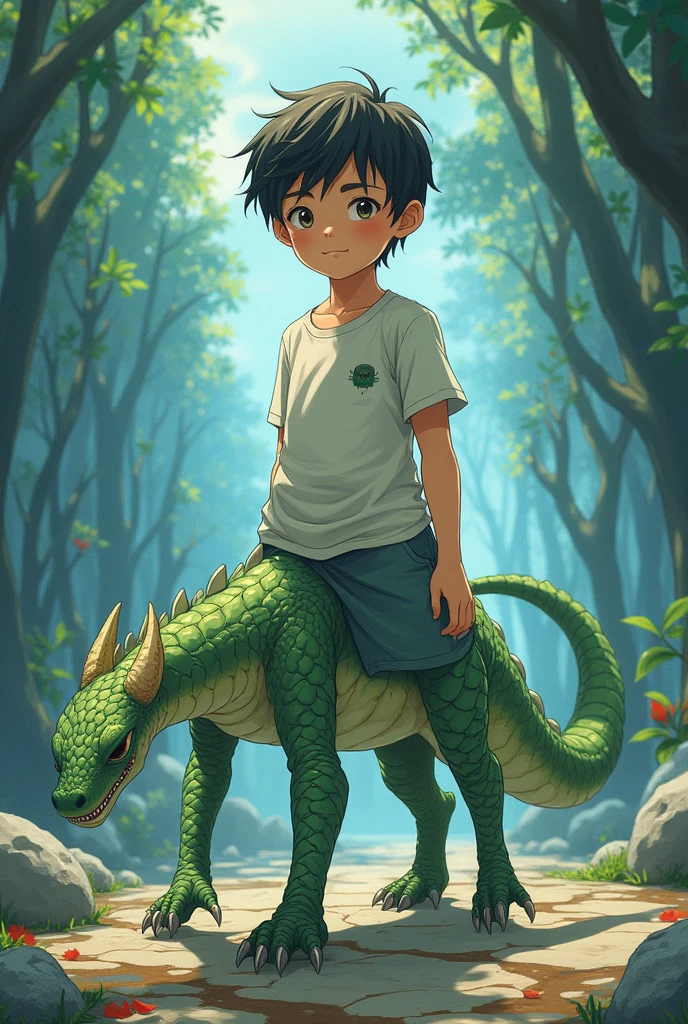 A boy's lower_body is becomed dragon(Japanese anime style)(four legs)