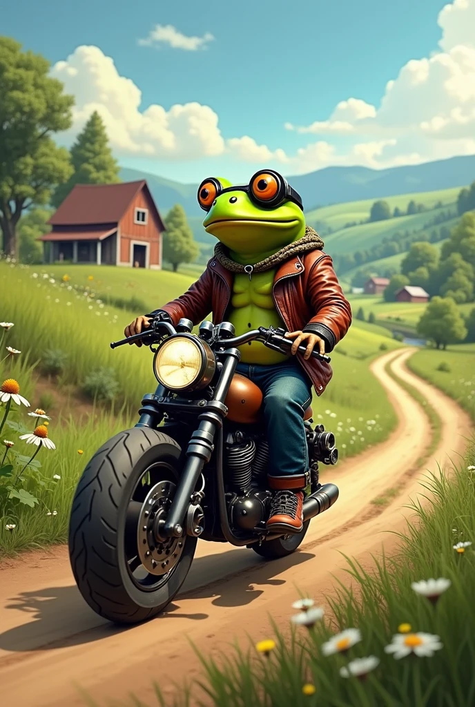 a farm where a biker frog lives